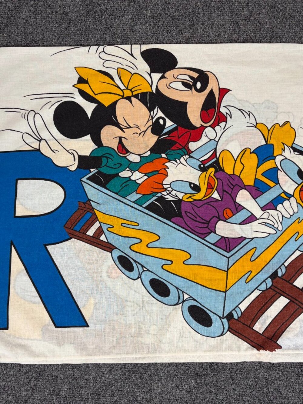 Disney Mickey Minnie Mouse & Goofy Pillowcase Alphabet Vintage Roller Coaster